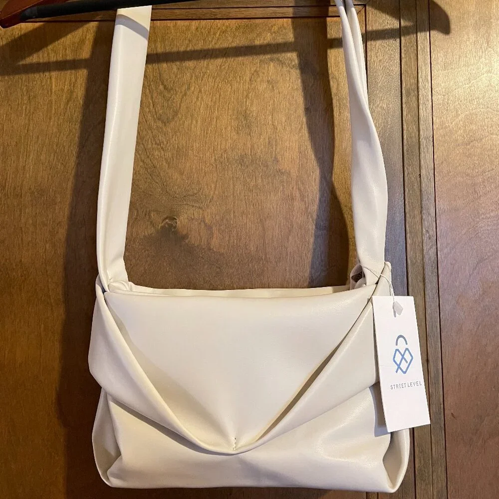 STREET LEVEL handbag! So Soft Vegan Leather Cream Knot Bag. RARE Shoulder Purse! - Picture 2 of 16